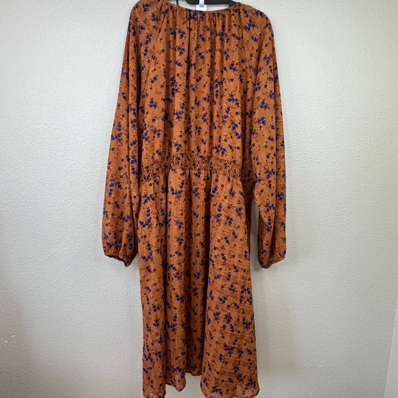 Draper James RSVP Womens Brown Floral LS Smocked Waist Midi Dress Plus 3X 24 26W - Picture 15 of 16